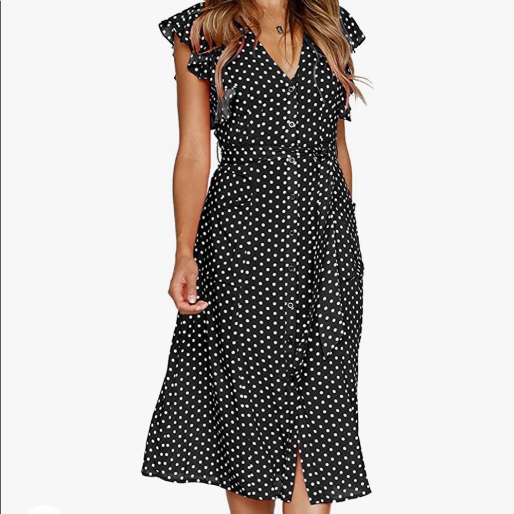 Black polka dot dress